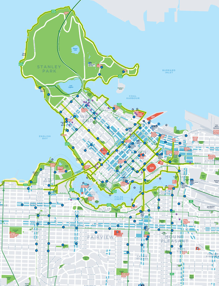 Blue Bike Station Map Guide To Bike Lanes In Metro Core | Vancouver Bike Share | Mobi Blue Bike Station Map Guide To Bike Lanes In Metro Core | Vancouver Bike Share | Mobi